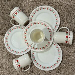 Vintage Arcopal France Dessert plates and cups Valentine’s Day
